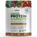 PlantVital Vegan Protein Powder Plant Based, Organic Protein Powder Chocolate, 24g/0g sugar, 12 Superfoods, Veggies, Probiotics, Raw Cocoa, Kale, Beets, Spirulina, Pea, Gluten-Free, Keto-Friendly,16oz