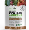Plantvital Vegan Protein Toz Santrali Temel, Organik Protein Toz Çikolata 24g/0g Sugar, 12 Superfoods, Veggies, Probiyotikler, Raw Cocoa, Kale, Beets, Spirulina, Pea, Gluten-Free, Keto-Friendly,16oz