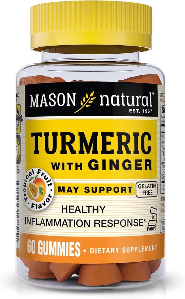 MASON NATURAL Turmeric with Ginger Gummies, Natural Joint Support & Antioxy Formula, Tropikal Meyve Flavor, 60 Gummies