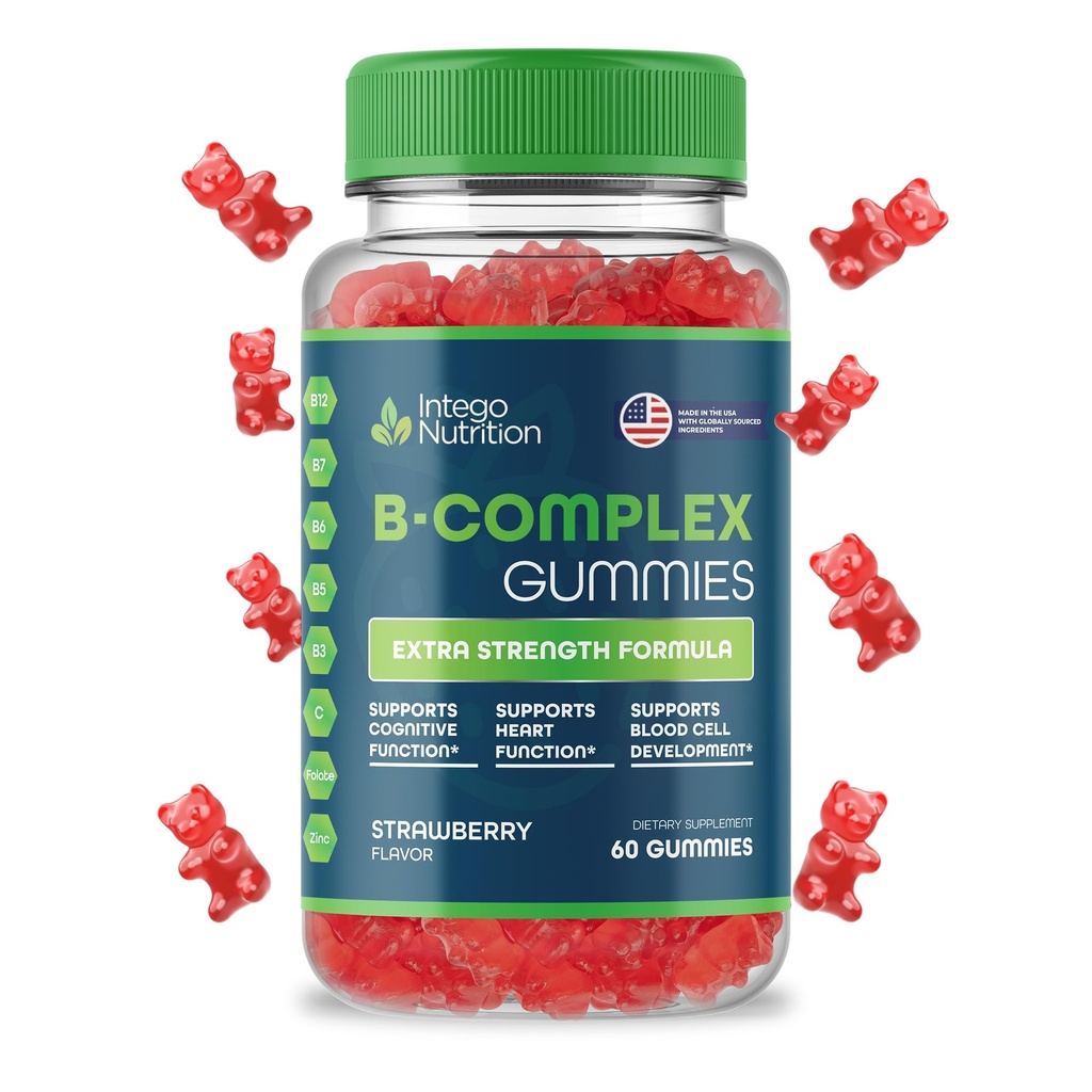 Yetişkinler için B Kompleks Vitaminleri, Kadınlar ve Erkekler için B Kompleks Vitaminleri, Enerji ve Beyin Sağlığı için Kompleks Gummies, Doğal Strawberry Flavor, 60 Count Count Count Count Count
