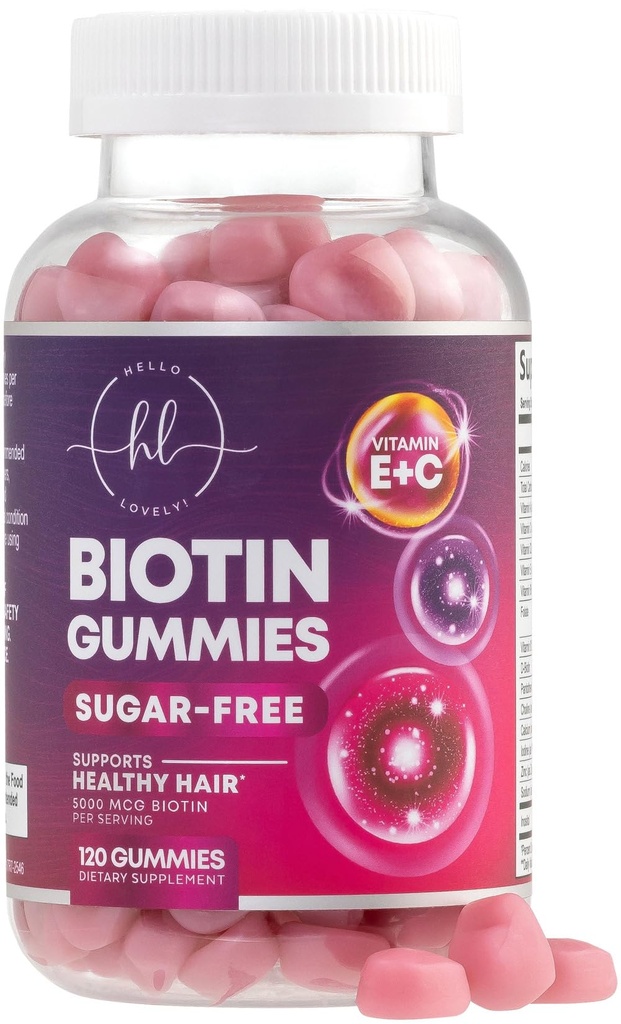Saçlar Biotin 5000 mcg ile Gummy - Saç Büyümesi Vitaminleri E & C for Saber, Güçlü ve Güzel Saç - Kadınlar için Saç Cilt ve Çiçeği, Gluten Ücretsiz - 120 Gummies