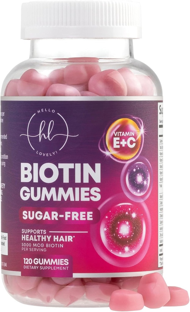 Saçlar Biotin 5000 mcg ile Gummy - Saç Büyümesi Vitaminleri E & C for Saber, Güçlü ve Güzel Saç - Kadınlar için Saç Cilt ve Çiçeği, Gluten Ücretsiz - 120 Gummies