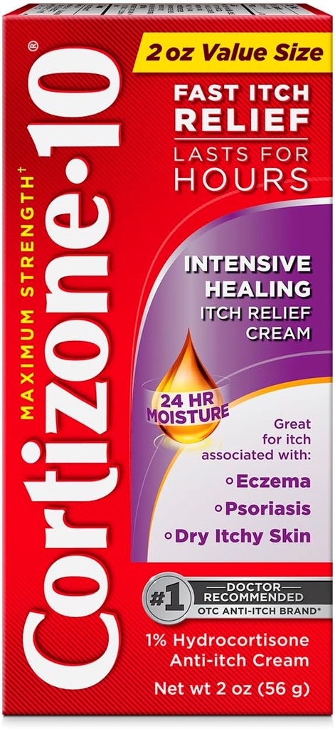Cortizone-10 En Güçlü I Yoğun İyileştirme Itch Relief Cream, %1 Hydrocortisone, Fast-Acting, Anti-Itch Cream for Bug Bites, Rash, Eczema, Psoriasis, Zehir Ivy, Oak, Sumac & More, 2 oz