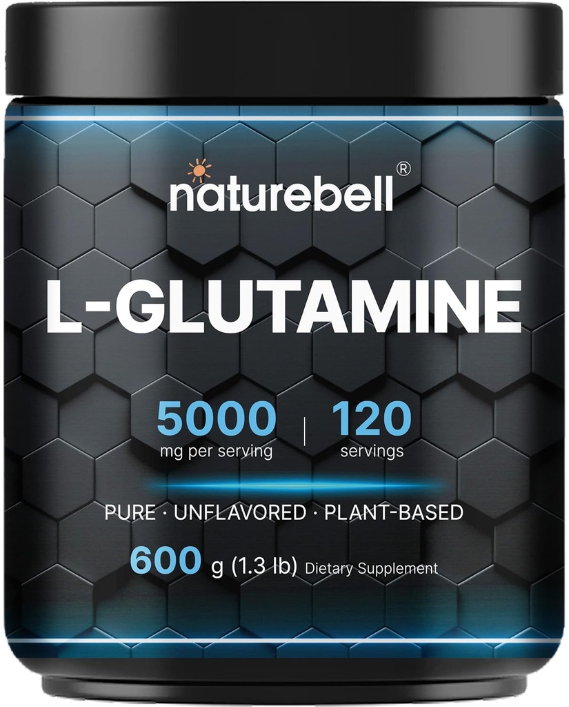 NatureBell L-Glutamine Toz Gut Health | 600 Grams, 5000mg Per Hizmet, %100 Pure -Unflavored -Vegan Glutamine Toz Post Workout Recovery, Immune Support -120 Servisler