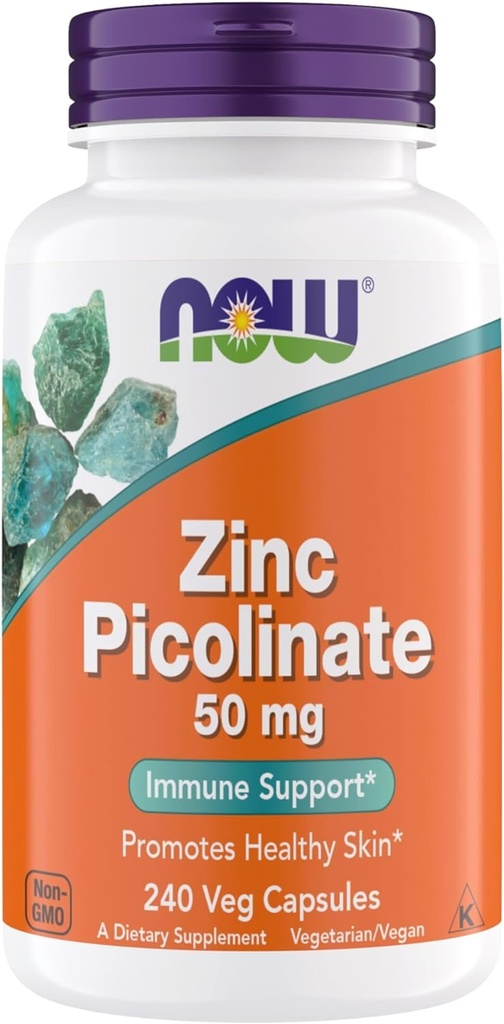Şimdi Supplements, çinko Picolinate 50 mg, Supports Enzyme Functions, Immune Support, Non-GMO, Kosher, Veganlar için Uygun - 240 Vejetaryen Capsules (GMO)
