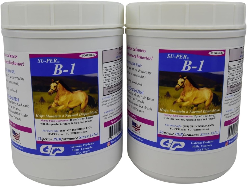 SU-PER B-1 At Calming Supplement - Equine Vitamin B-1 Support Horse Calmer Toz - Atlar için Appetite ATM Supplement - 2.5 Pounds, (2 Pack)