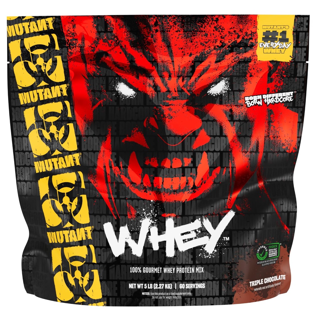 Mutant Whey –% 100 Whey Protein Toz Shake, Gourmet Taste, 22g of protein, Fast Absorbing, Easy Digesting, 5lbs - Triple Chocolate