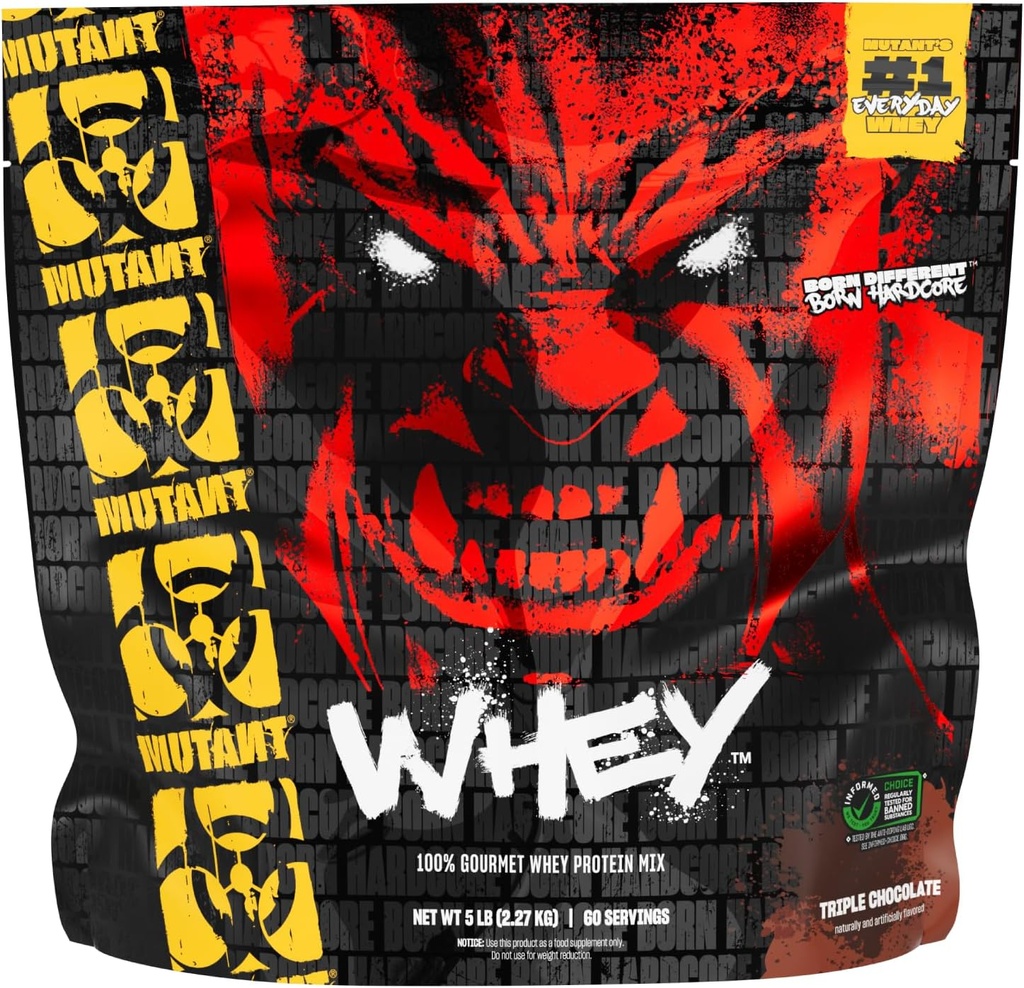 Mutant Whey –% 100 Whey Protein Toz Shake, Gourmet Taste, 22g of protein, Fast Absorbing, Easy Digesting, 5lbs - Triple Chocolate