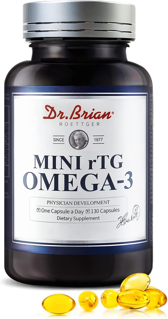 Dr.Brian Fish Oil Supplement 130 Softgel, Highly Absorbed rTG Mini Omega 3 Fish Oil Capsule with EPA/DHA Fatty Acids Vitamin D E, 500 mg rTG Omega-3 Support Heart Brain Immune Health Fishy