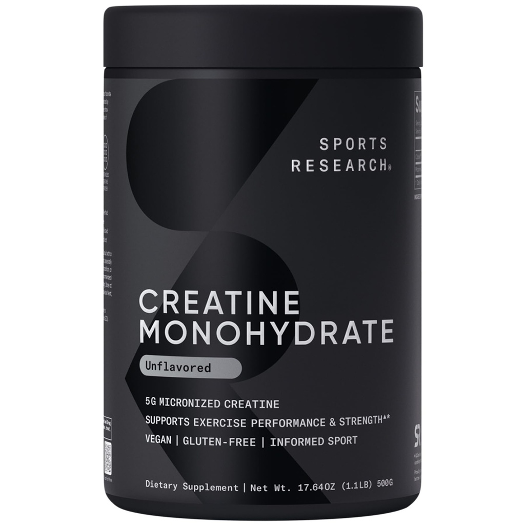 Sports Research Creatine Monohydrate - Κερδίστε Lean Μύες, Βελτιώστε την απόδοση και τη δύναμη και την υποστήριξη Ανάκτηση προπόνησης* - 5 g Μικρονωμένη κρεατίνη - 17.46 oz