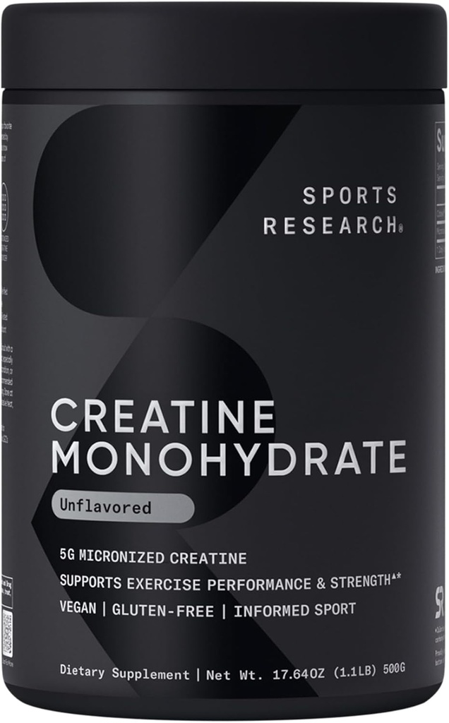 Sports Research Creatine Monohydrate - Κερδίστε Lean Μύες, Βελτιώστε την απόδοση και τη δύναμη και την υποστήριξη Ανάκτηση προπόνησης* - 5 g Μικρονωμένη κρεατίνη - 17.46 oz