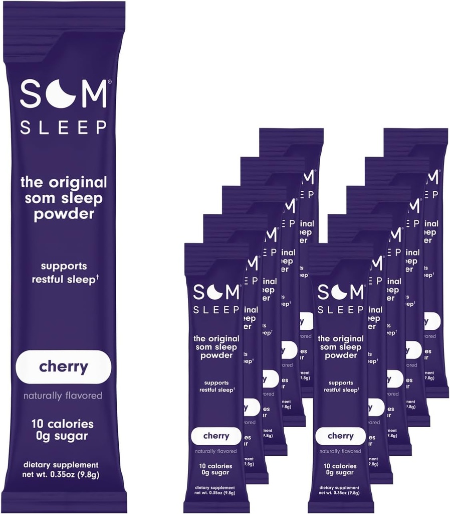 Som Sleep, Restful Sleep Toz İçecek Mix w/Melatonin, Magnezyum B6, L-Theanine & GABA – Vegan, Zero Sugar, Keto Friendly – Cherry, 10Pack