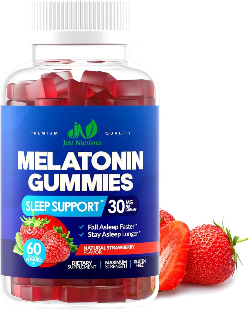 Yetişkinler için 30 mg Gummies (60 Hizmet) - Yüksek Potency Sleep Support with 30 mg of Melatonin Per Gummy - Gluten-Free, Sugar-Free, Non-GMO, 100% Vegetarian, Strawberry Flavor - 60 Gummies