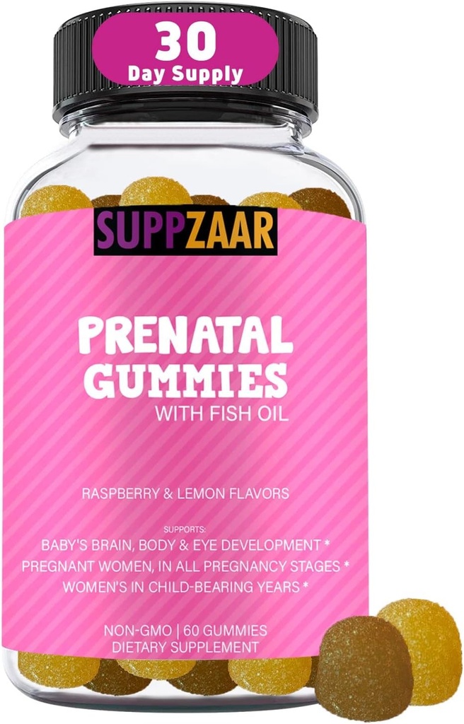 DHA, Folic Acid, Fish Oil, Iodine, Biotin & A C D E B6 B12 - Kadın Sağlığı ve Wellness Desteklemek için Prenatal Vitaminler - 60 Gummies