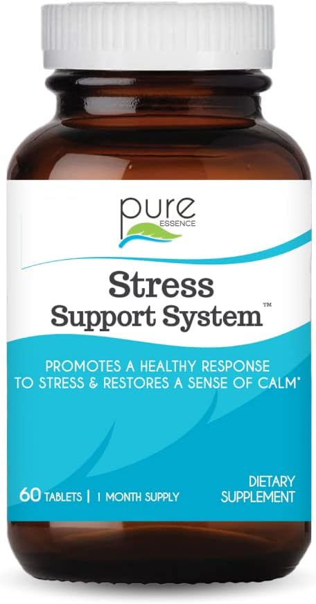 PURE ESSENCE LABS Stres Destek Sistemi - En İyi Immune Support - Immunity Alert & Diyetary Supplements - Headache & Stress Relief - Gives Natural Calm (60 Tablet)