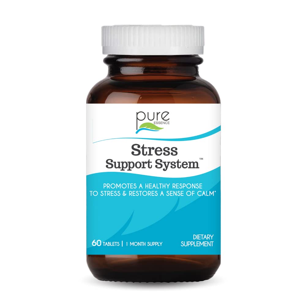 PURE ESSENCE LABS Stress Support System - Best Immune Support - Immunity Booster & Dietary Supplements - Headache & Stress Relief - Gives Natural Calm (60 Tablets)