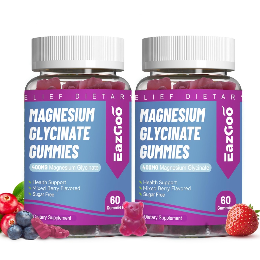 Magnezyum Glycinate Gummies 400mg with L-Threonine 200 mg - Sugar-Free Magnezyum Pyum Supplement with Vitamin D, B6, CoQ10 for Muscle - 120 Karma Berry Flavored Gummies