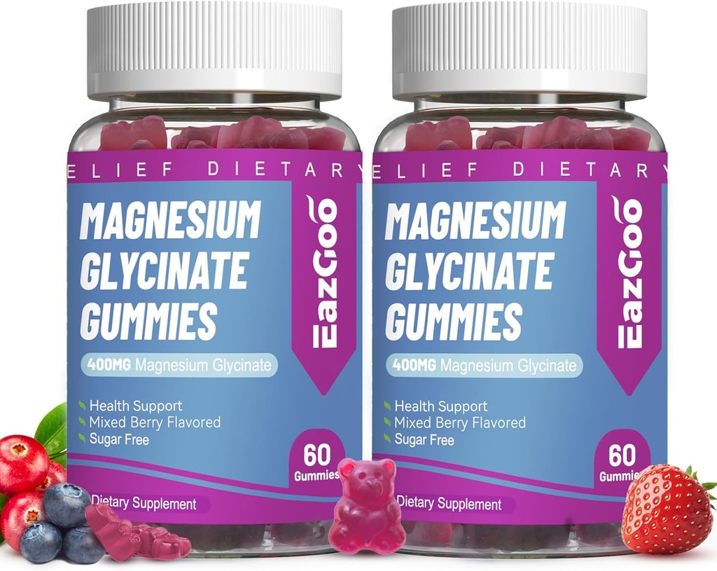 Magnezyum Glycinate Gummies 400mg with L-Threonine 200 mg - Sugar-Free Magnezyum Pyum Supplement with Vitamin D, B6, CoQ10 for Muscle - 120 Karma Berry Flavored Gummies
