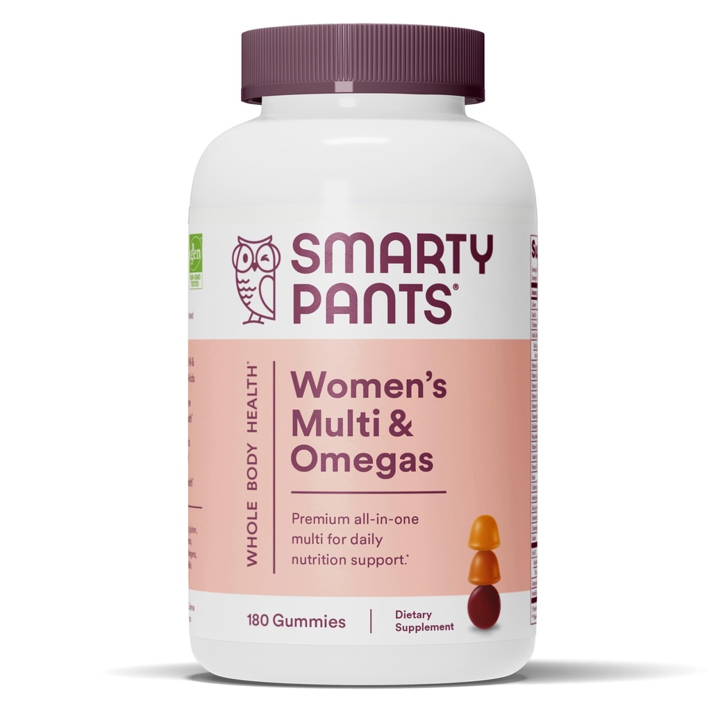 SmartyPants Women's Multivitamin Gummies: Omega 3 Fish Oil (EPA/DHA), Metilfolate, CoQ10, Vitamin D3, C, B12, B6, A, K & çinko, Inositol, Gluten Free, 180 Count (30 Day Supply)