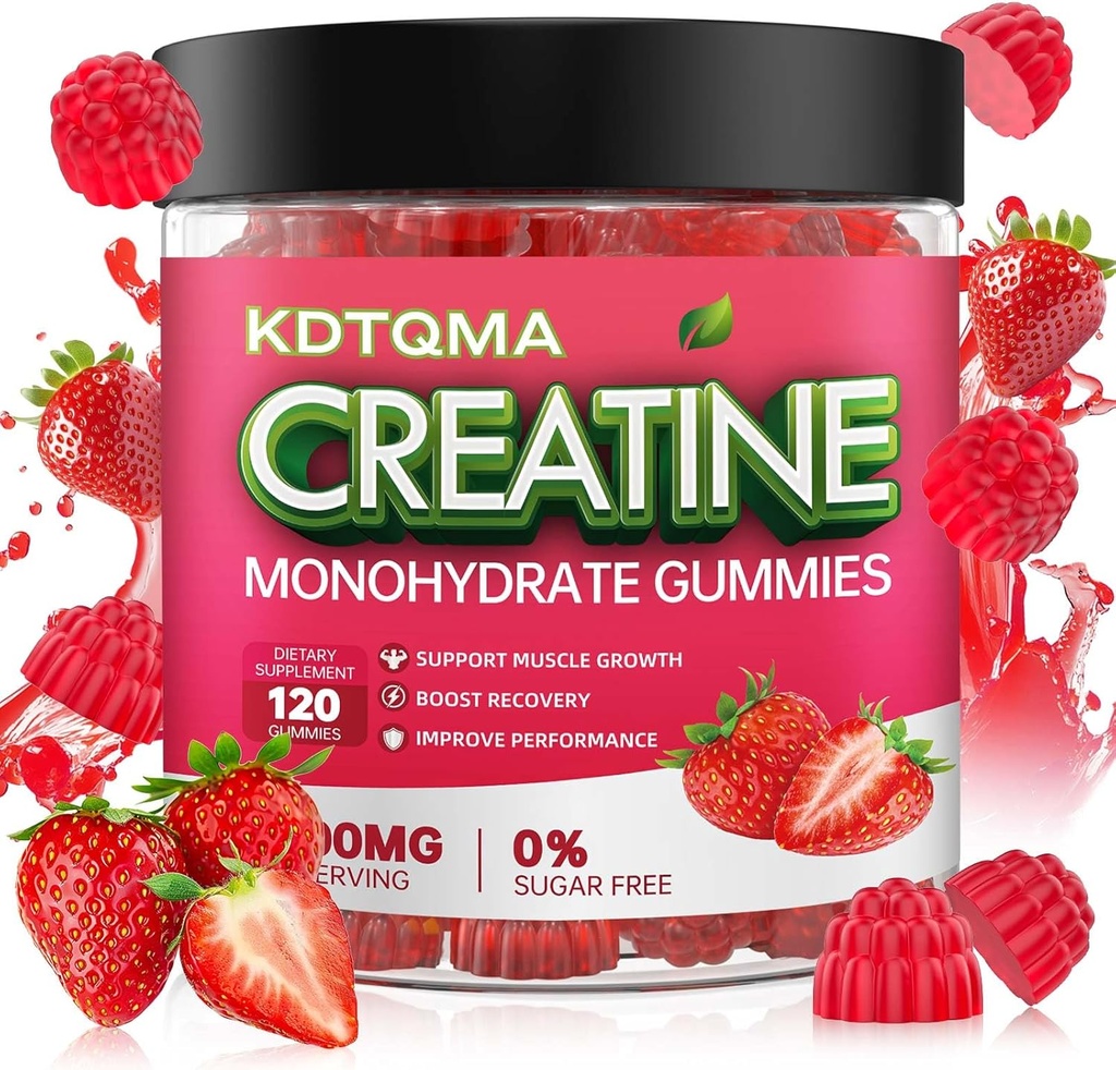 Creatine Monohydrate Gummies for Men & Women 120 CT - 5600mg Creatine Monohydrate per Serving, Chewable Creatine Monohydrate for Muscle Support & Energy Boost, Sugar Free, Vegan (Strawberry Flavor)