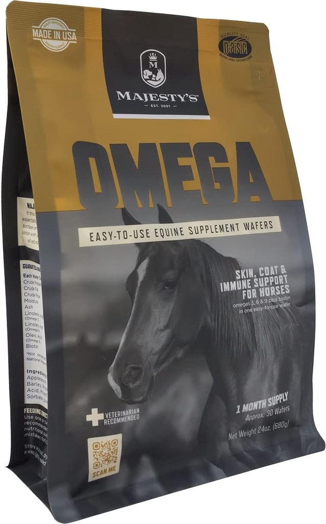 Omega Wafers της Μεγαλειότητας - Superior Horse / Equine Skin, Coat, and Immune support Supplement - Omega 3, 6, 9, και Biotin - 30 Count (1 Μήνας Προμήθεια)