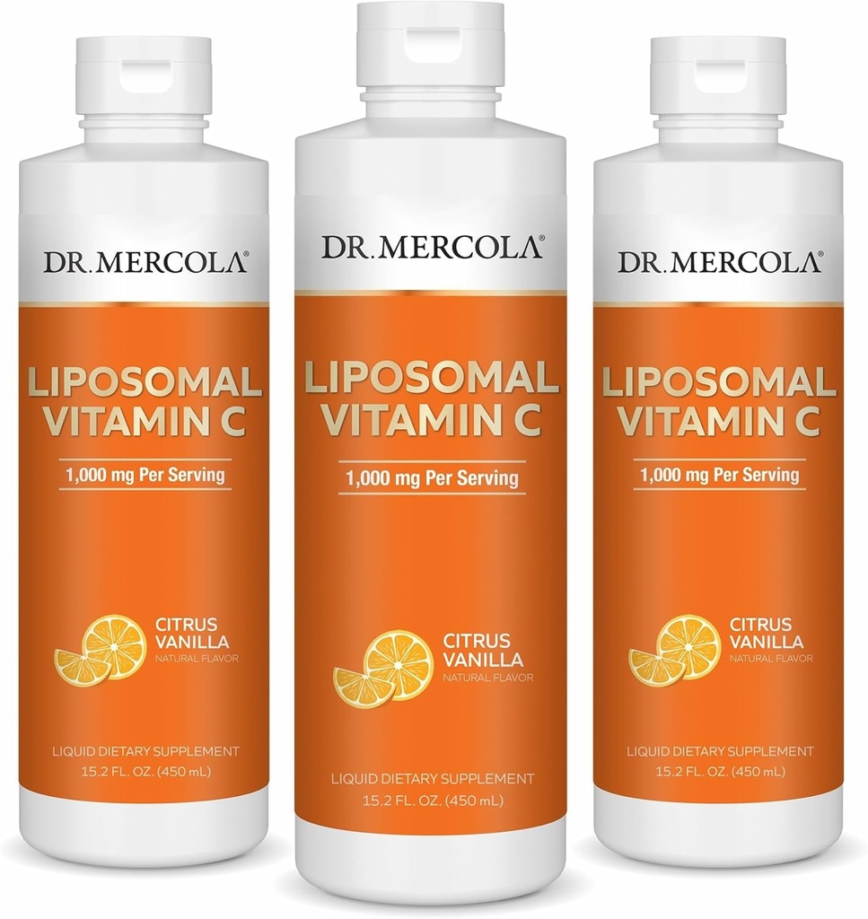 Dr. Mercola Sıvı Liposomal Vitamin C - Antioksi & Immune Support Supplement - Vitamin E - GMO-Free, Gluten-Free & Soy-Free - Citrus Vanilla Flavor - 450 mL (30 hizmet) - 3 Pack