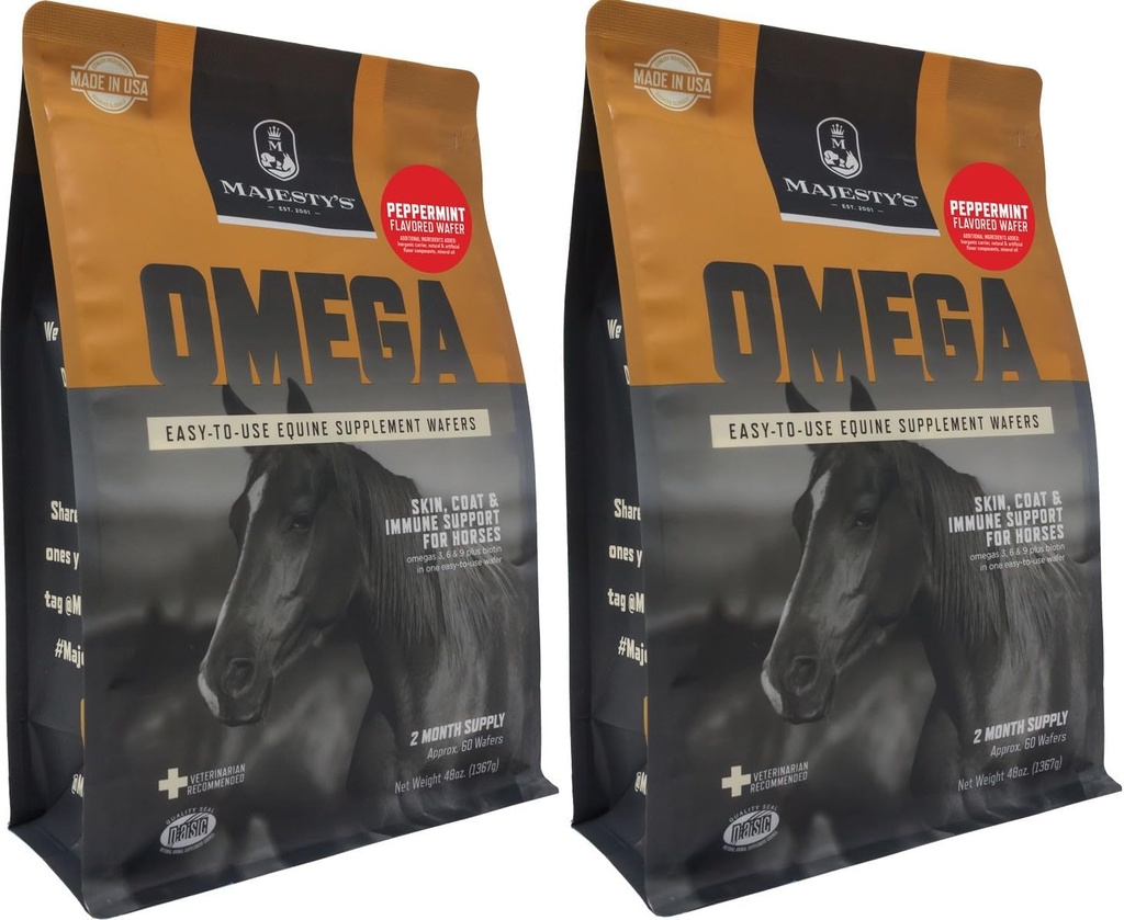 Majesty's Omega Wafers - Superior Horse/Equine Skin, Coat, and Immune Support Supplement - Omega 3, 6, 9, and Biotin (Peppermint, 2 Pack(120 Count Total))