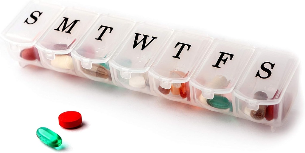 Deke Home - Pill Organizer, 7 Gün Pill Box with Large Karşılaştırmalar & Snap-Shut Lids, Easy Open, BPA Free Plastik Tıp Piller, Vitaminler & Supplements, Travel Friendly