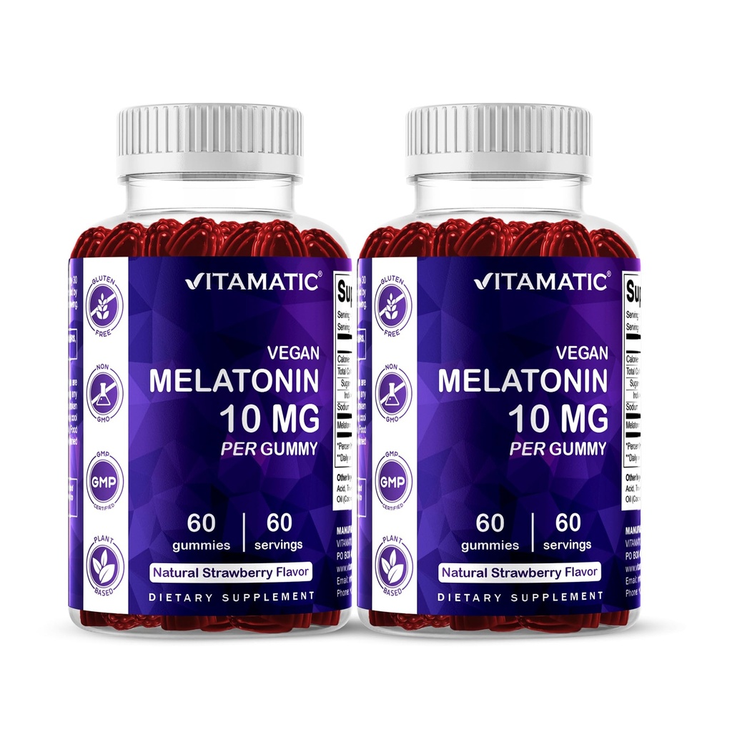 Vitamatic Melatonin 10 mg Vejetaryen Gummies – Şişe başına 60 Gummies – 2Pack (Top 120 Vegan Gummies)
