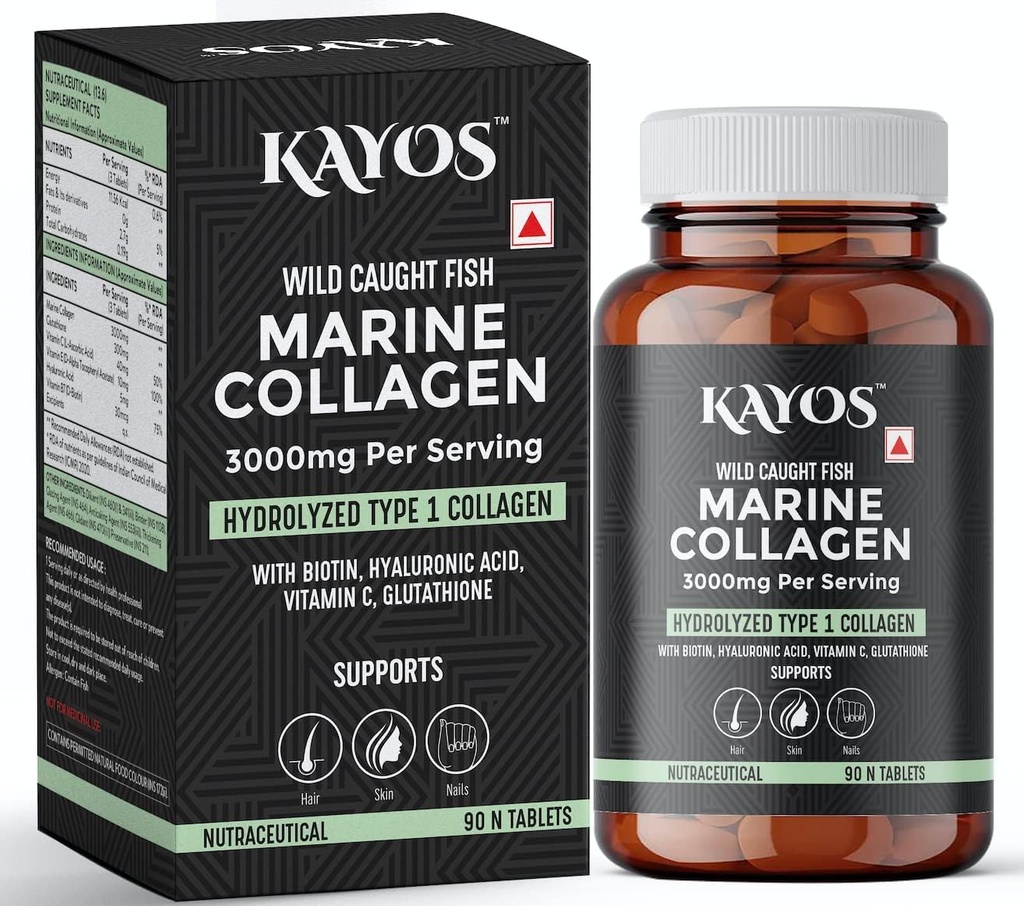 Miri Marine Collagen Tabletleri - 3000 mg Tip 1 Collagen Hydrolysate Fish Acids - Biotin, Hyaluronic Acid, C, Glutathione - Bone Joint Hair Skin Nail Supplement - (90 ad)