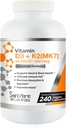 D3 10.000 İ K2/MK7 100 mcg. Yüksek Potency Supplement 8 Ay Supply. Bone, Heart & Immune Support için Non-GMO.