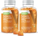 Turmeric Curcumin Gummies with Ginger & Black Pepper Herbal Supplement, 2000 mg, Immune Support, Sağlıklı Skin ve Ortak Sağlık, Vegan, Pectin Based, for Yetişkinler ve Gençler - Chewable Peach Flavor(2Pack)