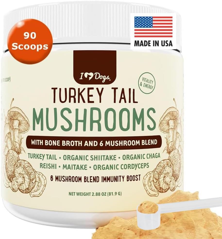 IHeartDogs Turkey Tail Mushroom for Dogs for Lumps, Bumps & Lipoma with Bone Broth and 6 Mushroom Blend