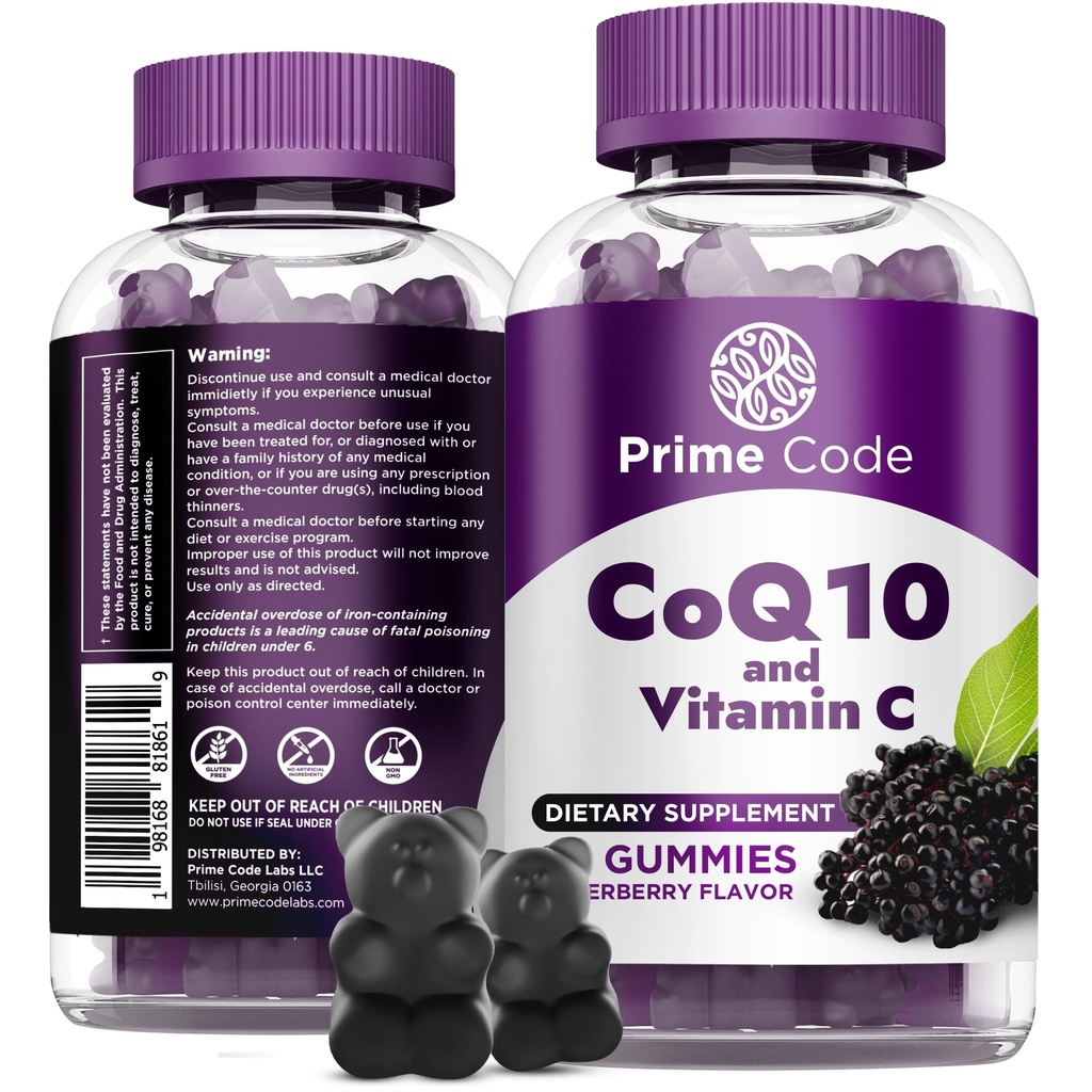 Πρωτότυπος CoQ10 200mg & Βιταμίνη C 250mg Gummies – Αντιοξειδωτικό & Ανοσοποιητική Υποστήριξη – Συμπλήρωμα Καρδιάς & Ενέργειας για Ενήλικες – Vegan, Non-GMO, Gluten-free – Γεύσεις από μούρα Elder 60 Gummies