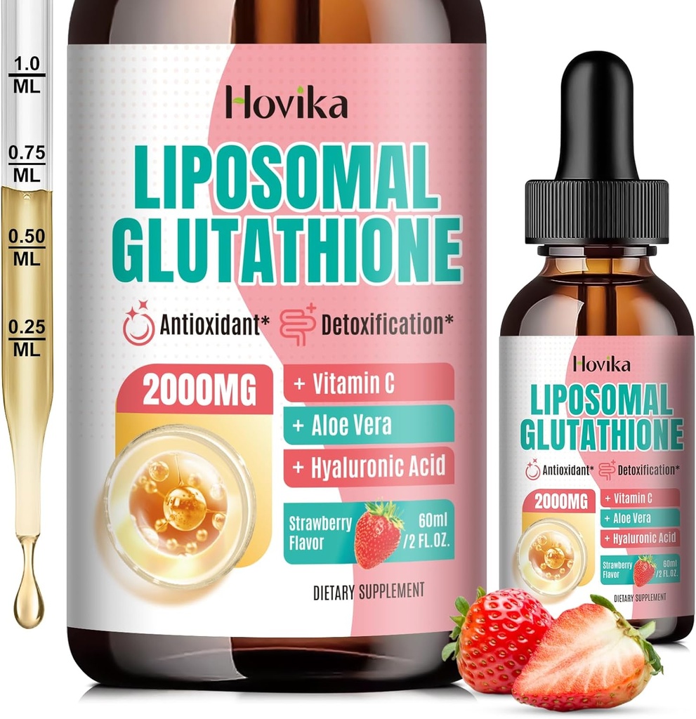 Liposomal Glutathione Supplement 2000 mg, Sıvı Glutathione Drops with Vitamin C, Master Antioksis for Immune System, Aging Defense, Skin Health, Liver Detox-Superior Abxia, Strawberry 2 Fl Oz