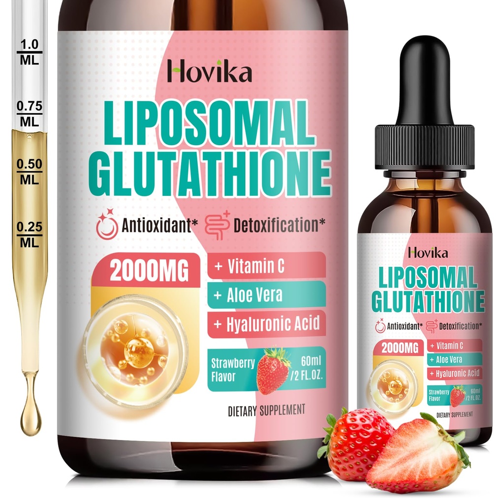 Liposomal Glutathione Supplement 2000 mg, Sıvı Glutathione Drops with Vitamin C, Master Antioksis for Immune System, Aging Defense, Skin Health, Liver Detox-Superior Abxia, Strawberry 2 Fl Oz