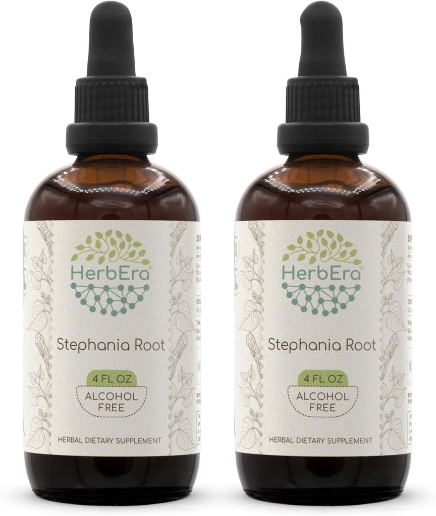 HerbEra Stephania Root B120(2par) Alkol-Free Herbal Extract Tincture, Mekanik Sıvı Durağı Doğal Stephania Root (Adımhania Tetrandra) 2x4 fl oz)