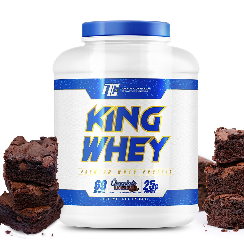 Ronnie Coleman Signature Series Whey Concentrate + Isolate Protein Powder, Pre Workout Shake Mix for Lean Muscle Support, Low Sugar Supplement for Women & Men, Chocolate Brownie Flavor, 5 lbs