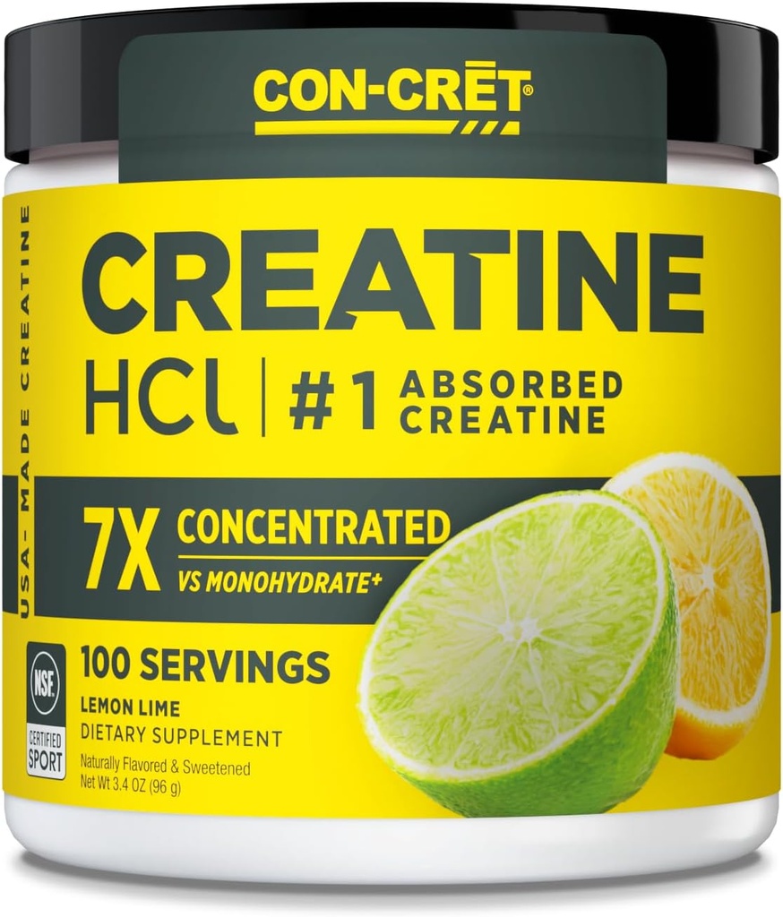 CON-CRET Tinatine HCl Toz | Kas, Bilişsel, Hücresel Enerji Desteği | Bloating or Cramps | USA Made & NSF Sertifikalı | Limon Lime (100 Hizmet)