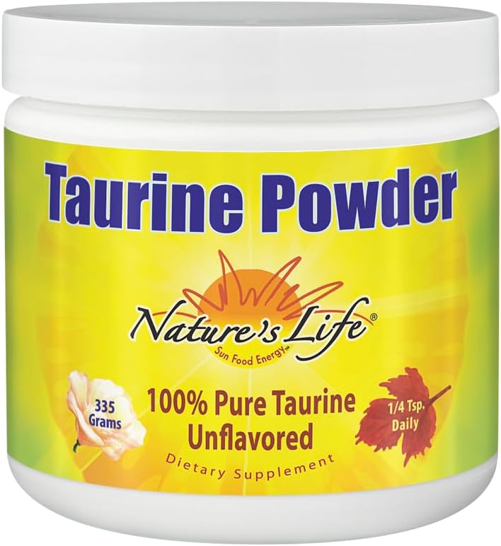 Nature's Life Pure Taurine Powder, Unflavored | Sulfur-Bearing Amino Acid for Healthy Cardiovascular & Nerve Function Support | 335g, 1000mg/serving