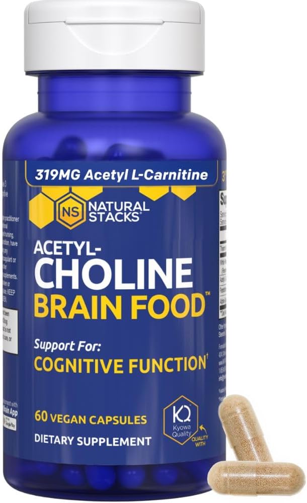 Acetylcholine Brain Food - Acetyl L-Carnitine & Alpha GPC συμπλήρωμα - Υποστηρίζει την παραγωγή Acetylcholine - Neurotransmitter συμπλήρωμα για Γνωστική λειτουργία - 60 κάψουλες