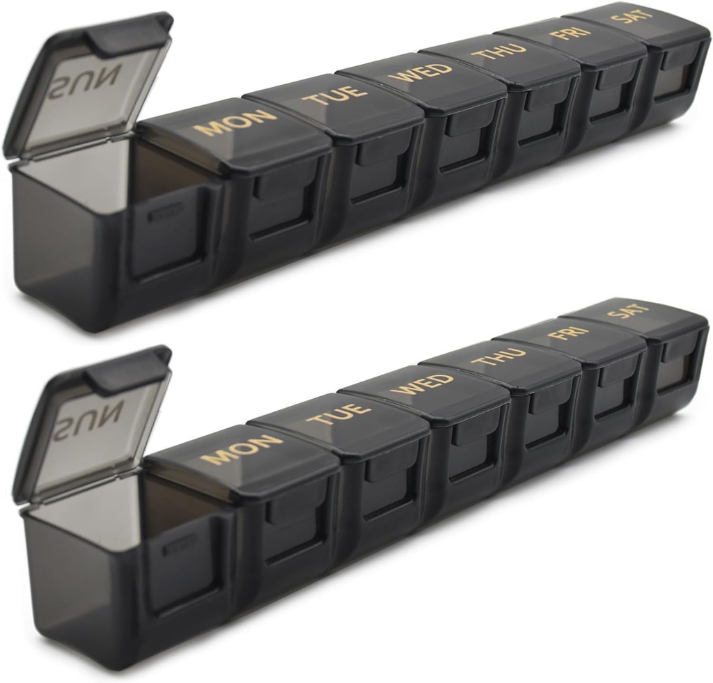 2 Pack Weekly Pill Organizer, Μεγάλη 7 Day Pill περίπτωση, Καθημερινή περίπτωση βιταμινών κουτί ιατρικής, AM/PM Pill εμπορευματοκιβώτια για ιατρική συμπληρώματα ιχθυέλαιο (Μαύρο & Μαύρο)