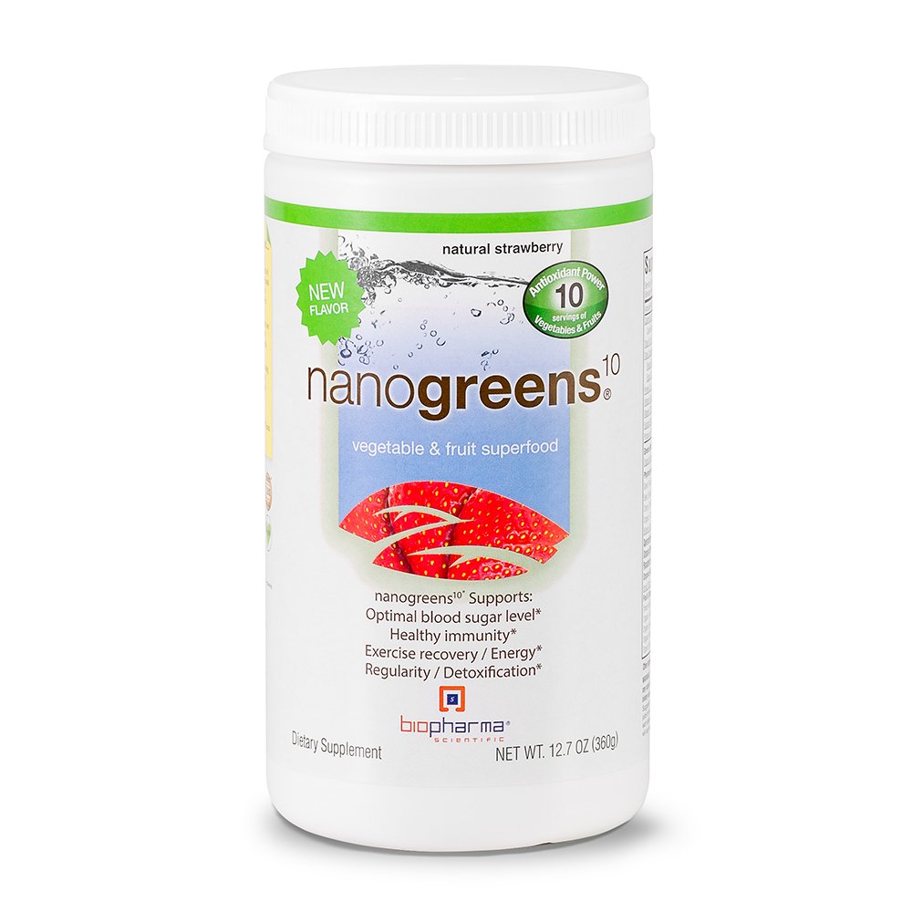 BioPharma Bilimsel NanoGreens Superfood Toz - Meyveler ve Sebzeler, Enerji için Antioksilar ve Probiyotikler, Digestion & Immune Support - 30 Hizmet, Strawberry Flavor