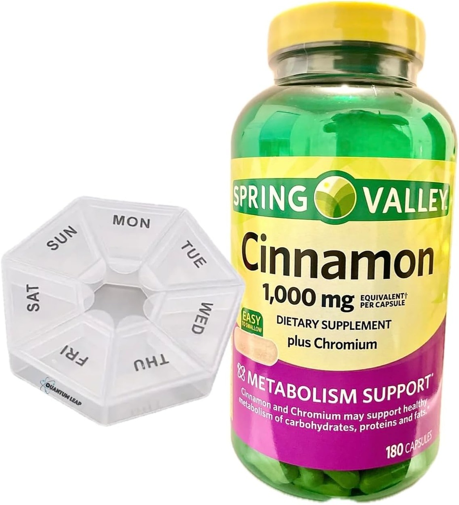 Haftalık Pill Organizer, Spring Valley Cinnamon 1000 mg, Diyet Supplement, 180 Capsules içerir.