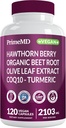 26-in-1 Nitric Oksit Supplement - Heart & Circulation Support with CoQ10, Turmeric, Organic Beet Root, Hawthorn Berry & Hawthorn - 2103mg per Service (120ct)