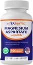 Vitamatic Magnesium Aspartate 400mg per Serving - 90 κάψουλες χορτοφάγων - Προστέθηκε B6 για μέγιστη απορρόφηση - Υποστηρίζει τους μυς, αρθρώσεις, και την υγεία της καρδιάς*