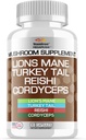 Stamiron Lions Mane Supplement Turkey Tail Mushroom Capsules with Cordyceps Extract & Reishi Mushrooms - Alt to Mushroom Gummies, Mushroom Toz, Mushroom Coffee - 90 Count