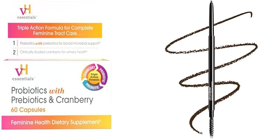 vH απαραίτητα Προβιοτικά με προβιοτικά και Cranberry Feminine συμπλήρωμα υγείας 60 κάψουλες και υγρό n άγριο Ultimate Brow Micro Eyebrow Retractable Μολύβι Dark Brown Ultra Fine 1,5mm Συμβουλή