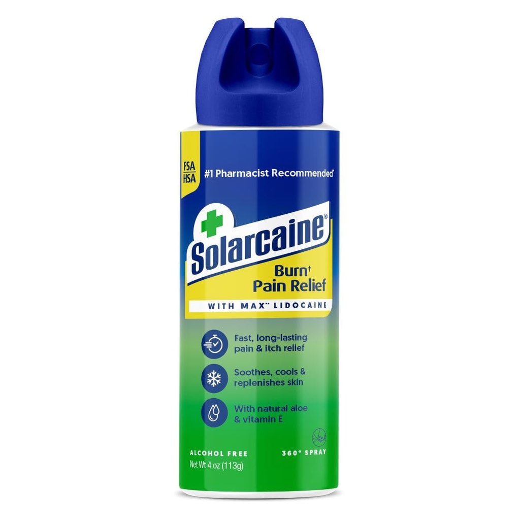 Solarcaine Aloe Sunburn Relief Sprey with 4% Lidoka - After Sun Care Relief for Burns, Yararlar & Itch - Aloe Sprey to Soothe, Cool & Replenish Skin - 4oz