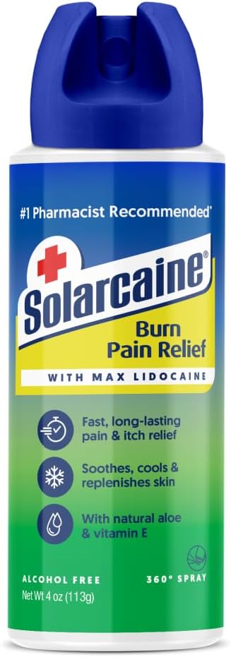 Solarcaine Aloe Sunburn Relief Sprey with 4% Lidoka - After Sun Care Relief for Burns, Yararlar & Itch - Aloe Sprey to Soothe, Cool & Replenish Skin - 4oz